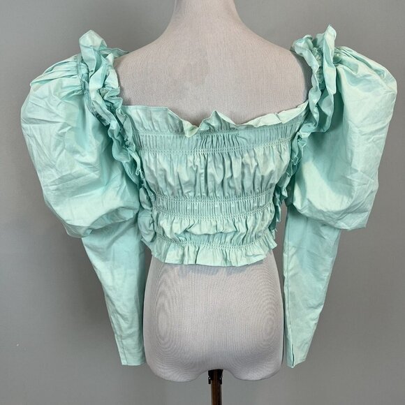 Nasty Gal Puff Sleeve Cropped Top Blouse Green Size Small NWT - Picture 6 of 12